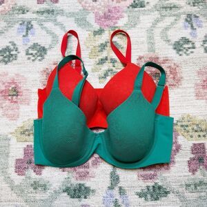 Aerie Smoothez Bra Womens 34D Full Coverage Lined Padded Set Of Two Red Green